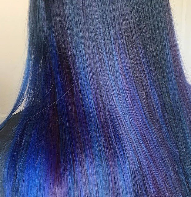 black hair blue highlights